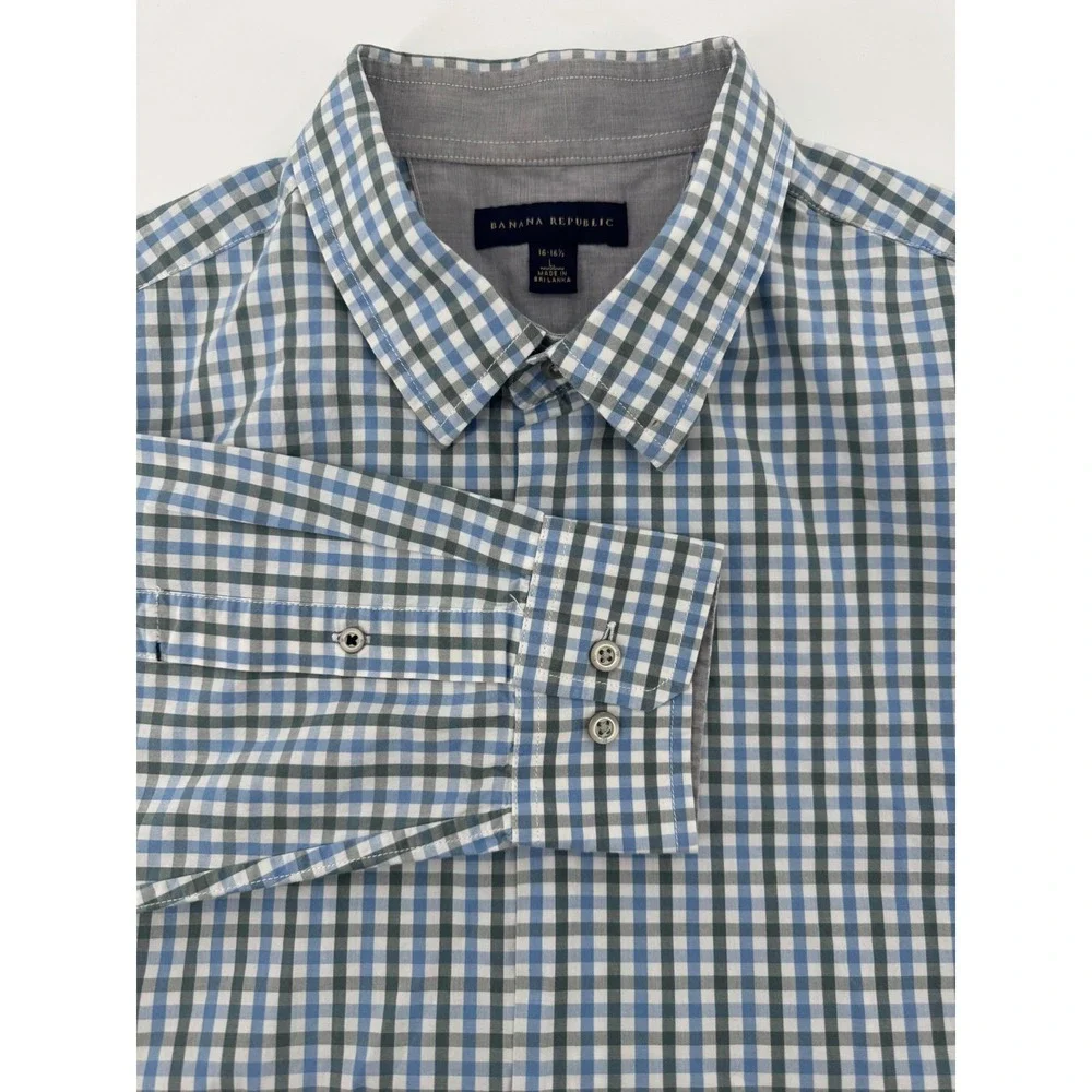 Banana Republic Mens Gingham Check Long Sleeve Button Up Shirt Size L Blue/Green